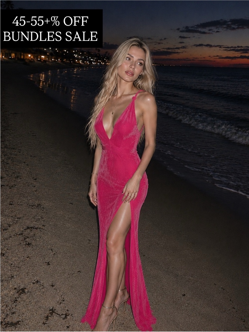 NWT Dolls Pink Formal Essential Stylish Maxi Dress with Side Slit- Women’s